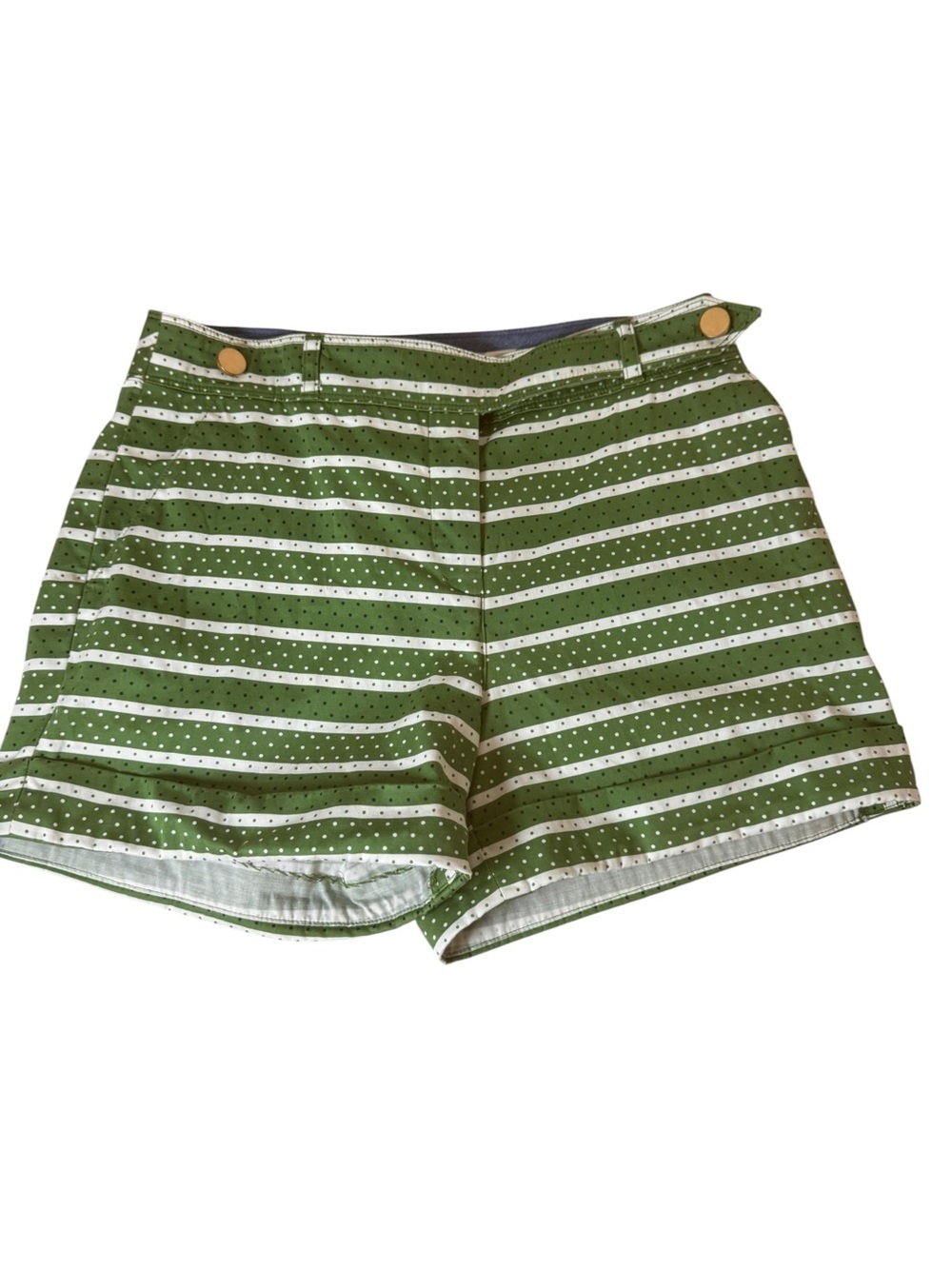 Meadow Rue Anthropologie Green Polka Dot Striped Cuffed Shorts Size 2 Linen Blen
